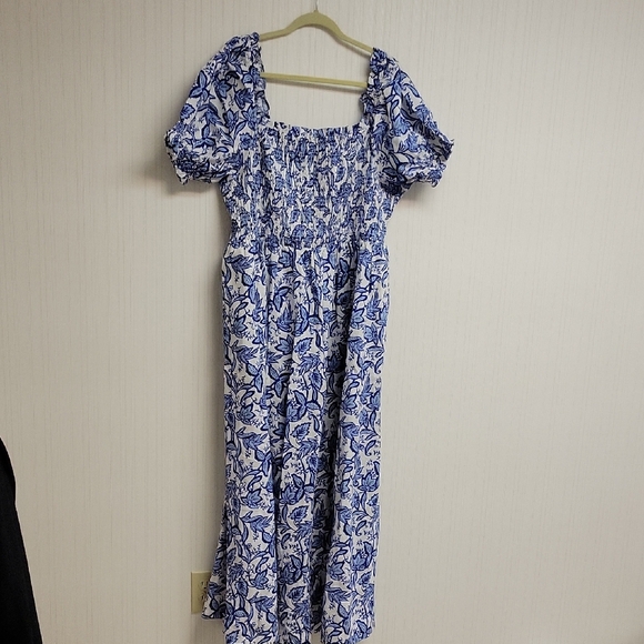 Boden Blue & White Floral Linen Maxi Dress Sz 20/22R. Spring Vacation Easter - Picture 2 of 5